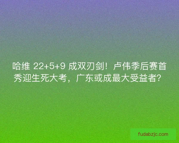 哈维 22+5+9 成双刃剑！卢伟季后赛首秀迎生死大考，广东或成最大受益者？